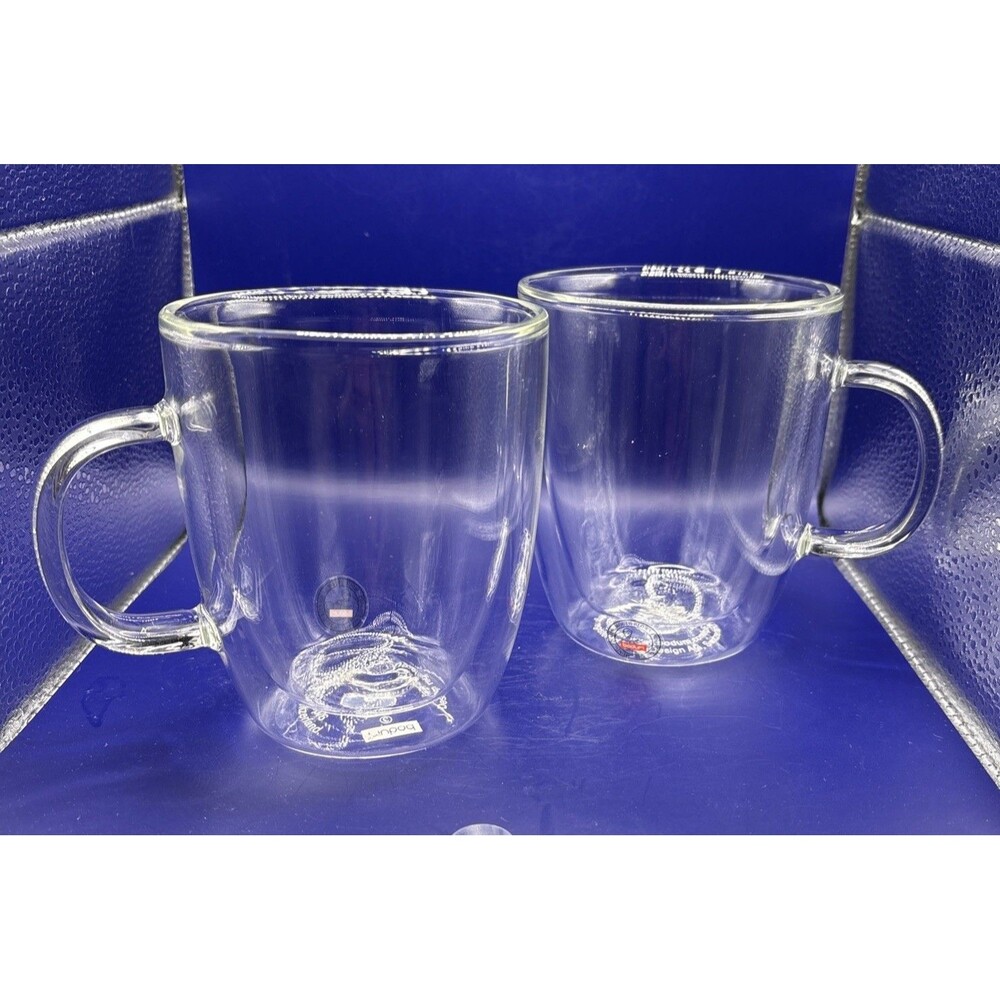 Bodum Bistro Double Wall Glass Set of 2 – 10oz Insulated Coffee Tea Mugs w/flaw